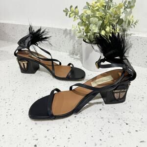 Valentino Garavani Emu Feather & Brass-Embellished Sandals 35.5 LS